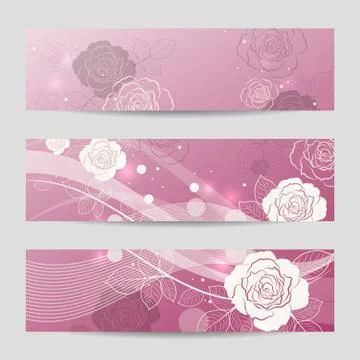 Set of horizontal banners with flowers Stock Illustration
