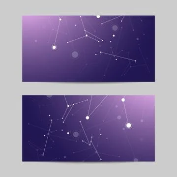 Set of horizontal banners. Geometric pattern with connected lines and dots. Stock Illustration