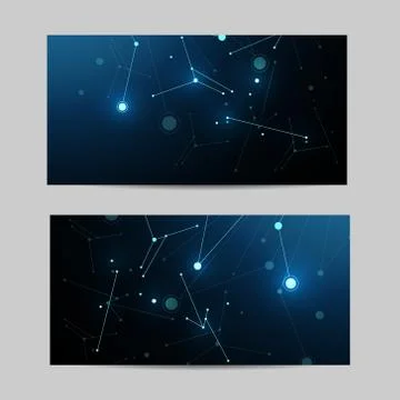 Set of horizontal banners. Geometric pattern with connected lines and dots. Stock Illustration