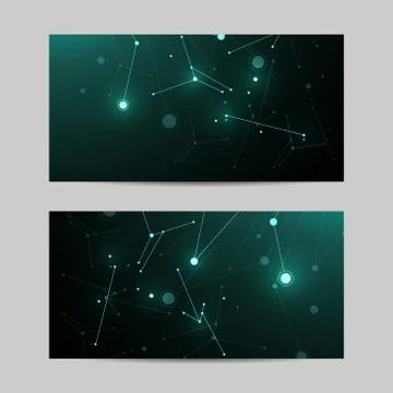 Set of horizontal banners. Geometric pattern with connected lines and dots. Stock Illustration