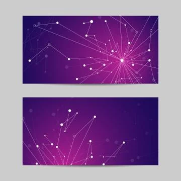 Set of horizontal banners. Geometric pattern with connected lines and dots. Illustrazione stock