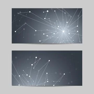 Set of horizontal banners. Geometric pattern with connected lines and dots. Illustrazione stock