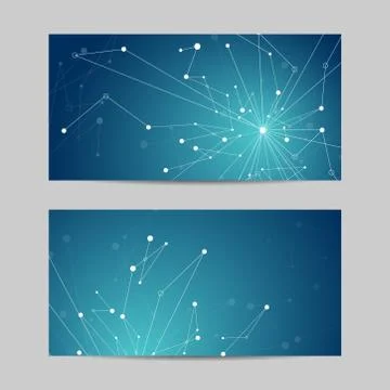 Set of horizontal banners. Geometric pattern with connected lines and dots. Illustrazione stock