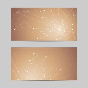 Set of horizontal banners. Geometric pattern with connected lines and dots. Stock Illustration