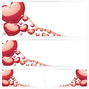 Set of horizontal banners with hearts Background Stock Illustration