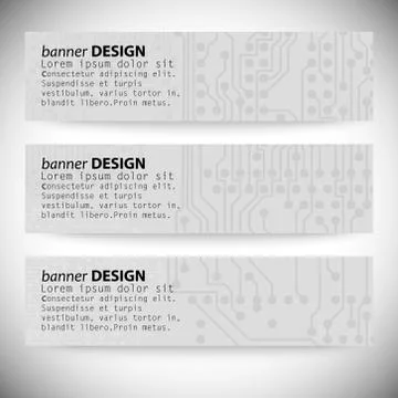 Set of horizontal banners. Microchip backgrounds, electronics circuit, EPS10 스톡 일러스트
