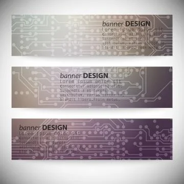 Set of horizontal banners. Microchip backgrounds, electronics circuit, EPS10 Stockillustratie