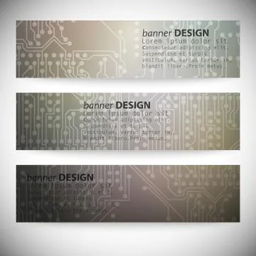 Set of horizontal banners. Microchip backgrounds, electronics circuit, EPS10 Stock Illustration