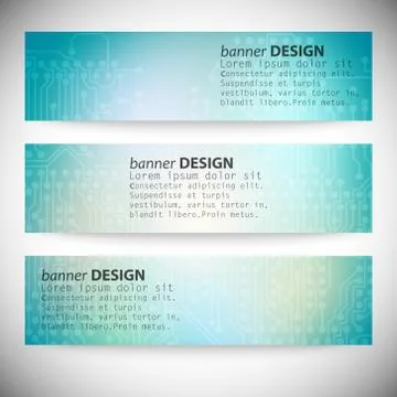Set of horizontal banners. Microchip backgrounds, electronics circuit, EPS10 Stockillustratie