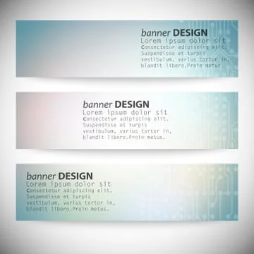 Set of horizontal banners. Microchip backgrounds, electronics circuit, EPS10 Stock Illustration