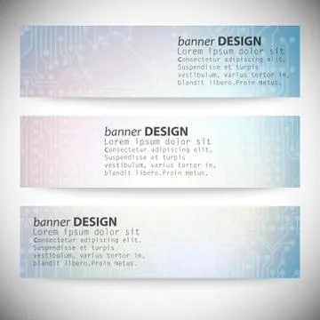 Set of horizontal banners. Microchip backgrounds, electronics circuit, EPS10 Stock Illustration