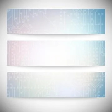 Set of horizontal banners. Microchip backgrounds, electronics circuit, EPS10 Stockillustratie