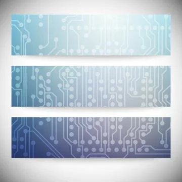 Set of horizontal banners. Microchip backgrounds, electronics circuit, EPS10 Stock Illustration