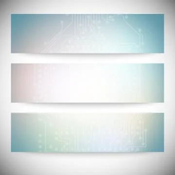 Set of horizontal banners. Microchip backgrounds, electronics circuit, EPS10 Stock Illustration