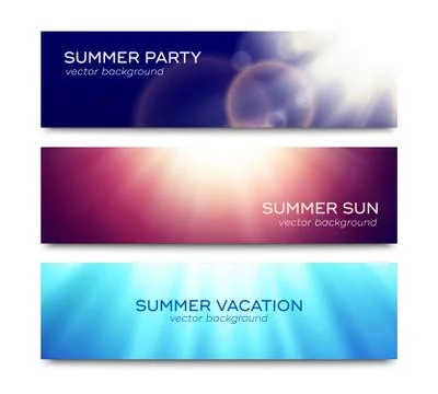 Set of horizontal banners with sun rays Stock Illustration