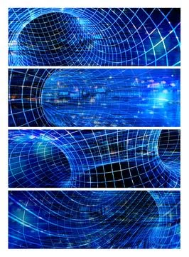 Set of horizontal futuristic background with mesh tunnel and abstract circu.. 写真素材