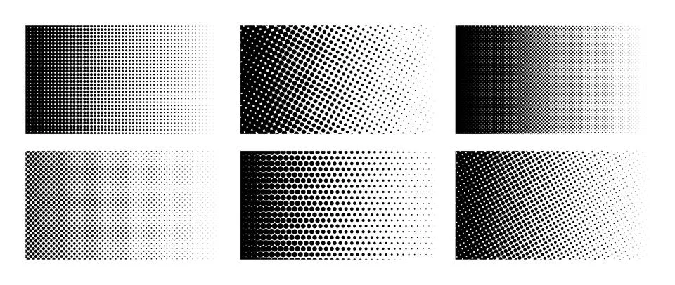 Set of horizontal halftone gradient backgrounds. Cartoon dots texture wallpaper Stock Illustration