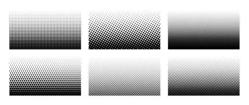 Set of horizontal halftone gradient backgrounds. Cartoon dots texture wallpaper Stock Illustration