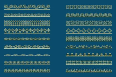 Set of horizontal isolated Bronze lace borders for design Stock Illustration