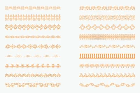 Set of horizontal isolated Orange lace borders for design Stock Illustration