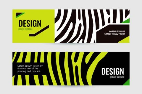 Set of horizontal lime banners with black stripes. Bright lines on abstract Stock Illustration