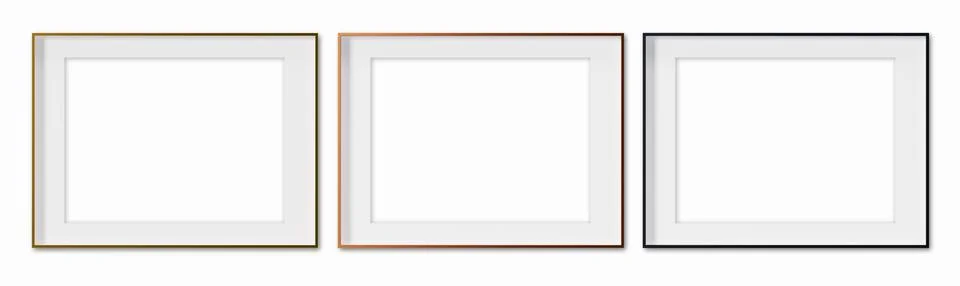 Set of horizontal picture frames, isolated on white background. Golden, copper Stock Illustration