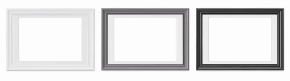 Set of horizontal picture frames, isolated on white background. White, gray and Stock Illustration