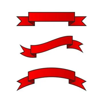 Set of horizontal red ribbons on a transparent background Stock Illustration