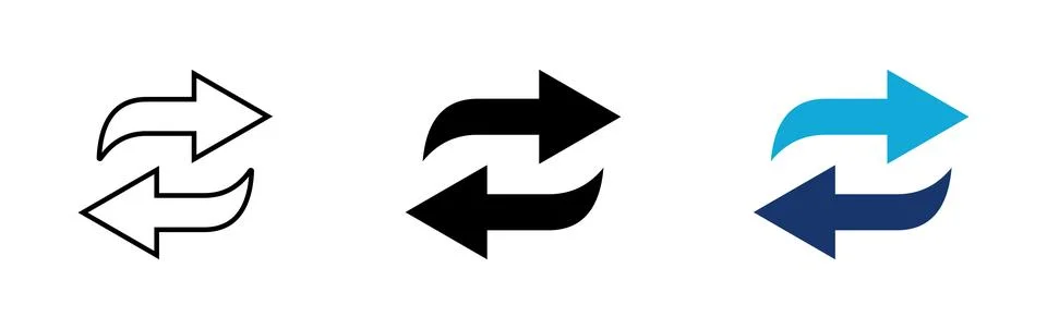 Set of horizontal refresh and reload arrow icons in outline solid and gradi.. Stock Illustration
