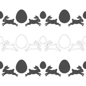 Set of horizontal seamless patterns with Easter bunny and eggs Stock Illustration