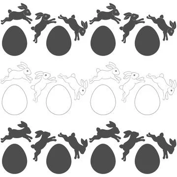 Set of horizontal seamless patterns with Easter bunny and eggs Stock Illustration