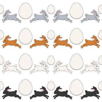 Set of horizontal seamless patterns with Easter bunny and eggs Stock Illustration