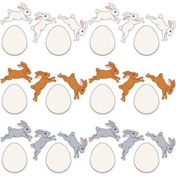 Set of horizontal seamless patterns with Easter bunny and eggs Stock Illustration