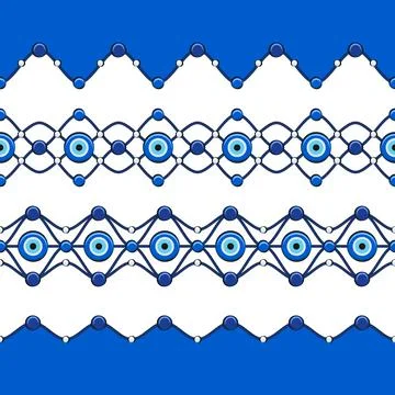 Set of horizontal seamless patterns with eye of fatima and beads. Stock Illustration