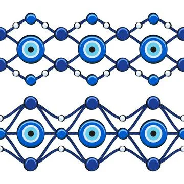 Set of horizontal seamless patterns with eye of fatima and beads. Stock Illustration