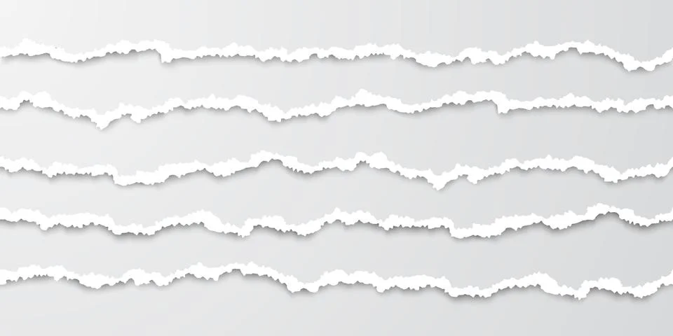 Set of horizontal seamless torn paper stripes. Paper texture with damaged edg Stock Illustration
