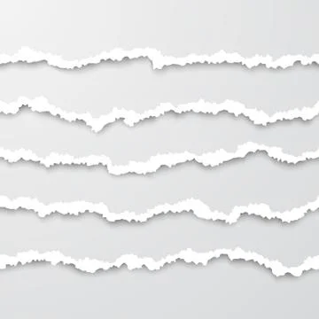 Set of horizontal seamless torn white paper wisps with soft shadow. Damaged c Stock Illustration