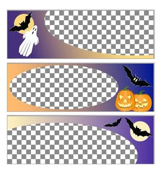Set of horizontal simple wide banners in Halloween style with holiday attributes Stock Illustration