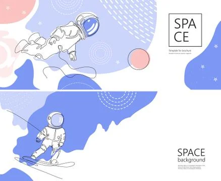 Set of horizontal space banners. One line drawing. Stock Illustration