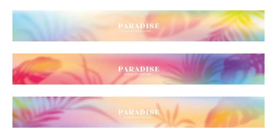 Set of horizontal summer banners with gradient background and blurred tropi.. 스톡 일러스트
