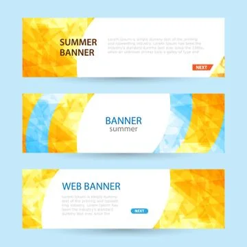 Set Horizontal summer web banner templates. Bright sun rays Stock Illustration