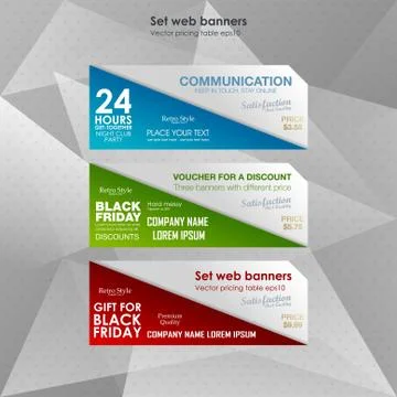 Set horizontal tariffs banners. interface for the site. ui ux vector banner for Stock Illustration