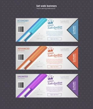 Set horizontal tariffs banners. interface for the site. ui ux vector banner for Stock Illustration