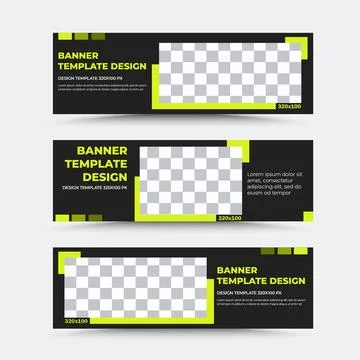 Set of horizontal vector banner templates in black yellow Stock Illustration