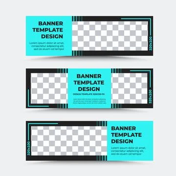 Set of horizontal vector banner templates in blue black Stock Illustration