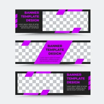 Set of horizontal vector banner templates in black and purple Stock Illustration
