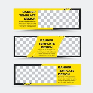 Set of horizontal vector banner templates in black yellow Stock Illustration