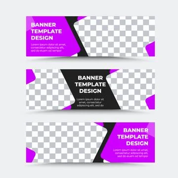 Set of horizontal vector banner templates in lilac black Stock Illustration