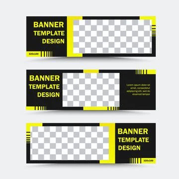 Set of horizontal vector banner templates in black and yellow fragments Stock Illustration