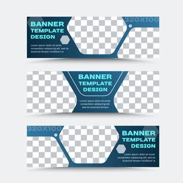 Set of horizontal vector banner templates in dark blue Stock Illustration